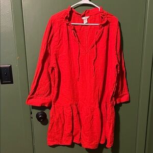 Red Long-Sleeve Tunic Dress